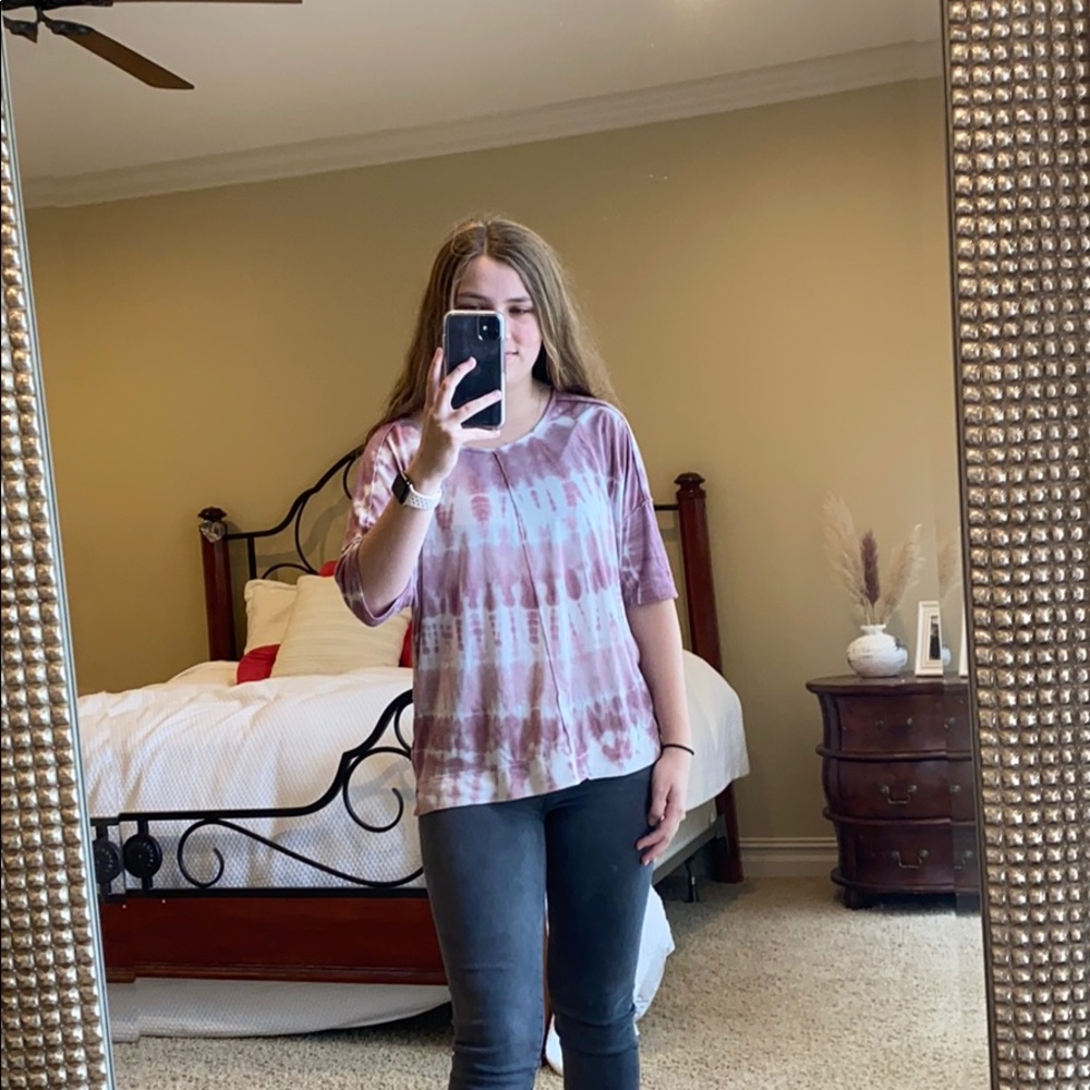 GreenTea medium purple tie dye short sleeve top